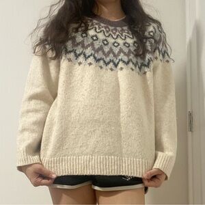 Cream Fair Isle Oversized Knit Sweater - Women